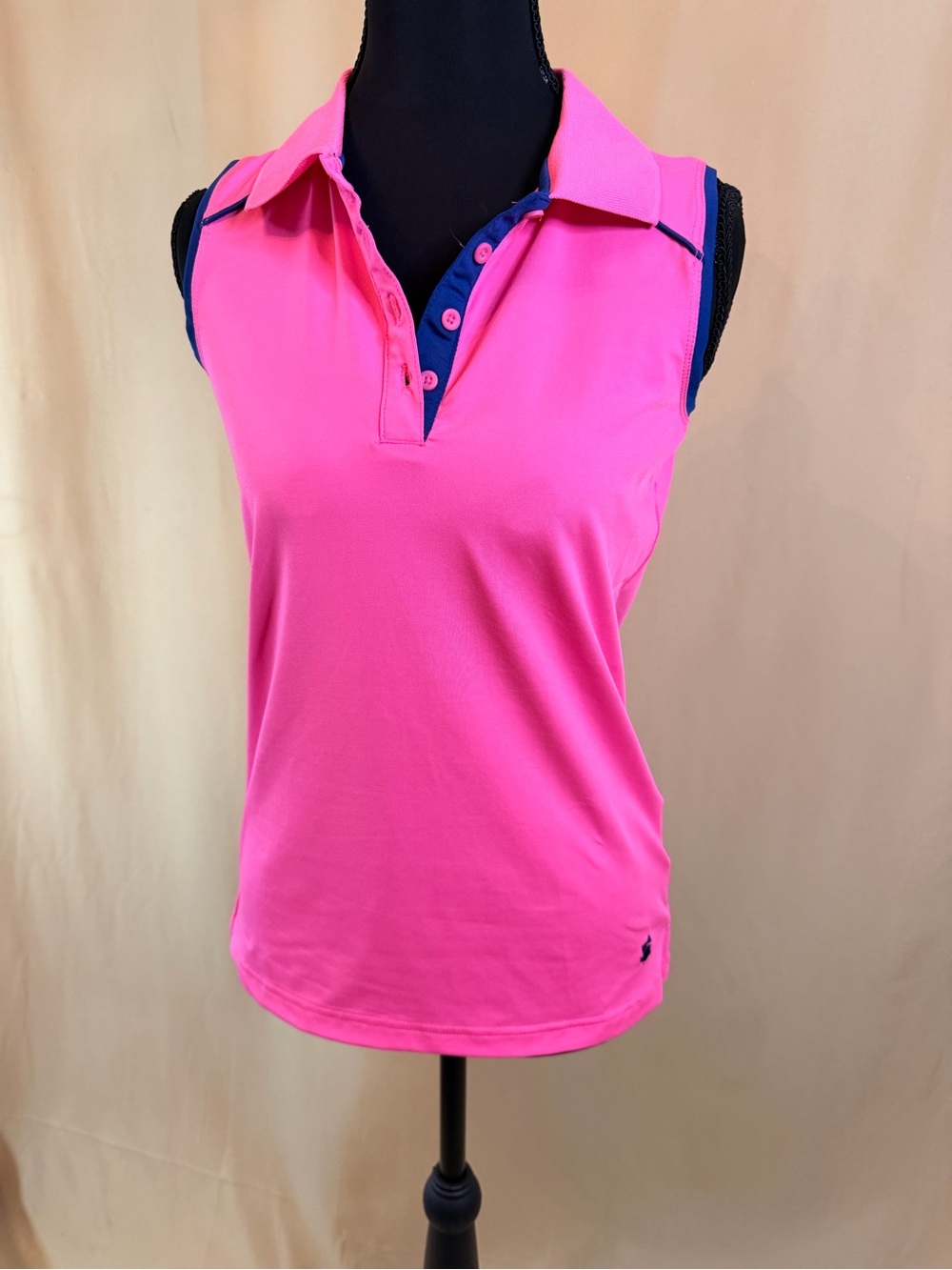 Birdies Pink Sleeveless Polo Tank with Navy Trim